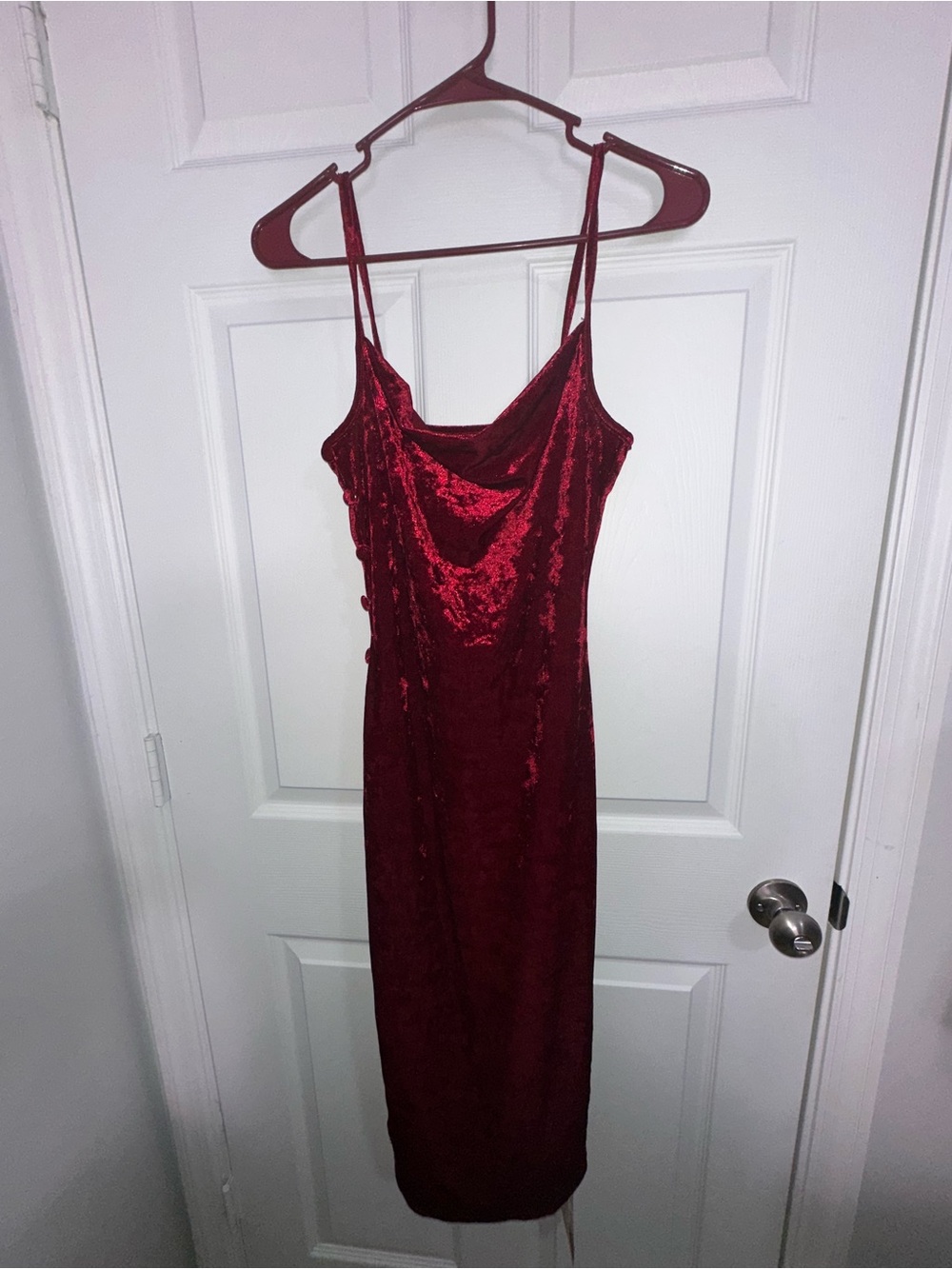 Burgundy Velvet Maxi Slip Dress with Side Button Detail